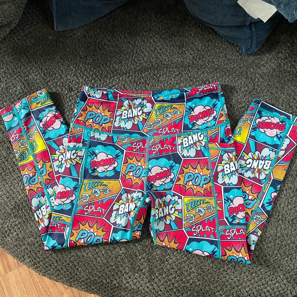 Constantly Varied Gear Comic Pop Print Leggings in Teal, Red, Yellow, Blue